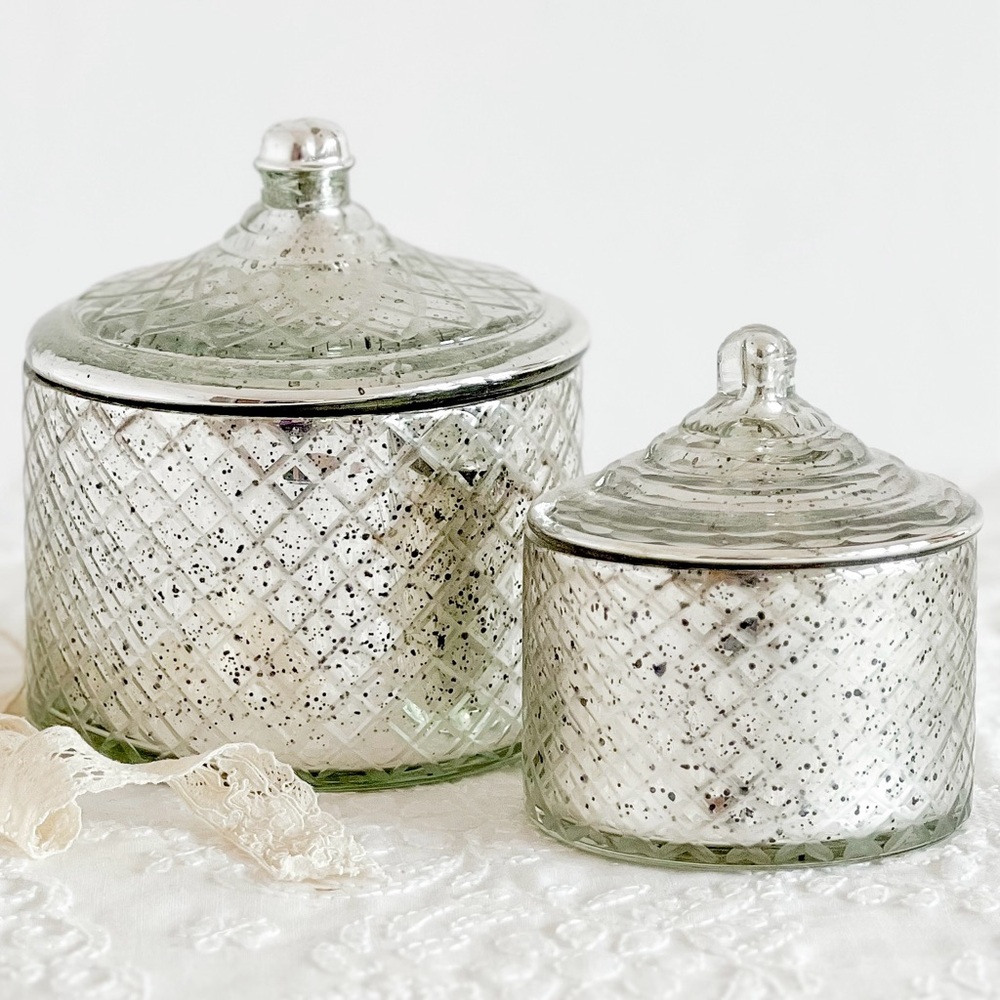 Vintage Mercury Glass Jars Set of 2
